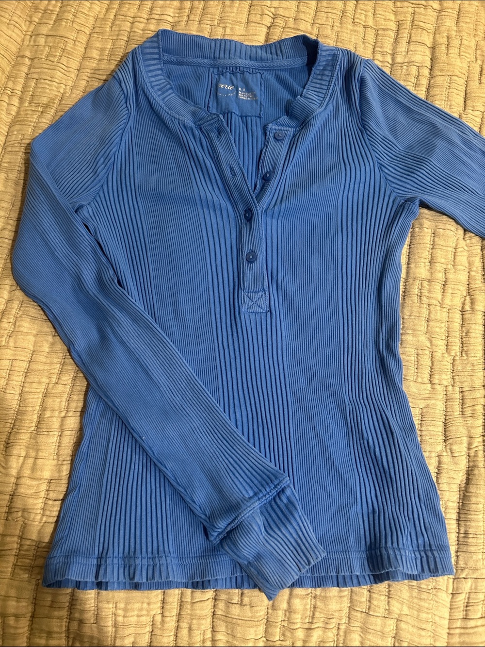 Aerie Blue Ribbed Henley Long-Sleeve Top M